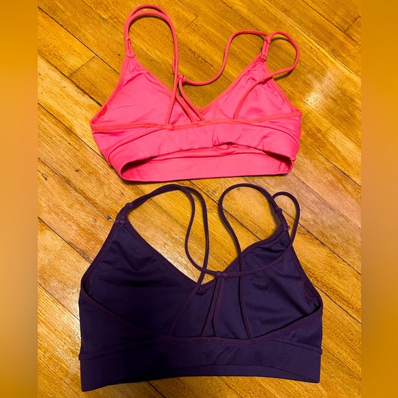 Two small Fabletics sports bras. Lightly padded. One bubblegum pink, one purple - Picture 2 of 2